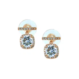 NILA Gold-Plated Solitaire American Diamond Studded Square Studs image 3