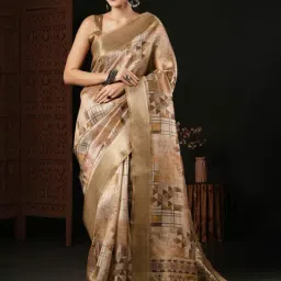 Saree Mall Beige Silk Printed Saree With Unstitched Blouse-image-51