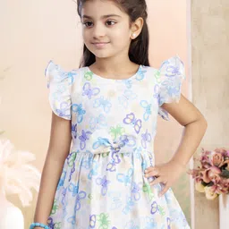 BAESD Girls Floral Conversational Printed Flutter Sleeve Fit and Flare Dress image 3