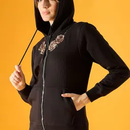 98 Degree North Women Floral Embroidered Hood Fleece Ribbed Sweatshirt-image-13