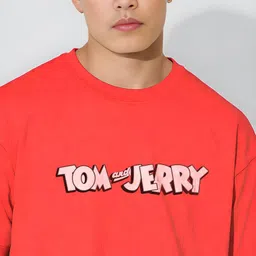 ANGERHOOD Graphic Tom And Jerry Printed Drop-Shoulder Sleeves Oversized Cotton T-shirt image 3