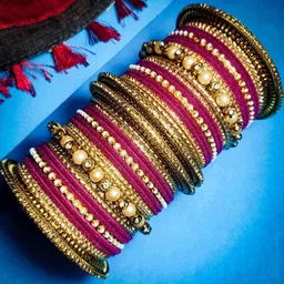 RIJOLI Metal Gold Ethnic floral Pearl bangle set-picture-35
