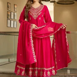 KALINI Women Ethnic Motifs Embroidered Empire Kurta with Trousers & With Dupatta image 5