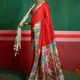 Meena Bazaar Ethnic Motifs Zari Art Silk Handloom Saree image 3