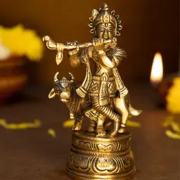 Ekhasa 100% Pure Brass Lord Krishna Idol with Flute, Gold (6 Inches)-picture-18