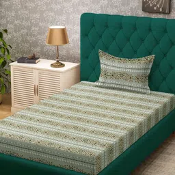 KLOTTHE Green Floral Cotton Single Bedsheets-image-46