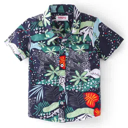 Babyhug 100% Cotton Woven Half Sleeve Regular Collar Shirt with Leafy Print - Navy Blue-picture-17