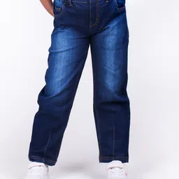 Kiddopanti Solid Paper Bag Jeans - Dark Wash Blue-picture-10