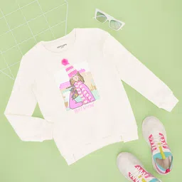 Pantaloons Junior Cotton Full Sleeves Girl Printed Sweatshirt - Off White-picture-25