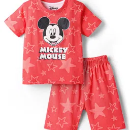 Babyhug Disney Single Jersey Knit Half Sleeves Shorts Night Suit with Mickey Mouse Graphics - Red-picture-27