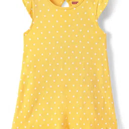 Babyhug Cotton Knit Frill Sleeves Nighty with Polka Dots Print - Yellow-picture-36