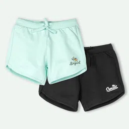 Ariel Cotton Knit Pack Of 2 Smile & I M So Magical Text Printed Shorts - Sky Blue & Black-picture-11