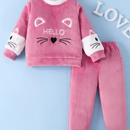 Mark & Mia Full Sleeves Winter Wear Night Suit With Text Print - Fuschia-picture-13