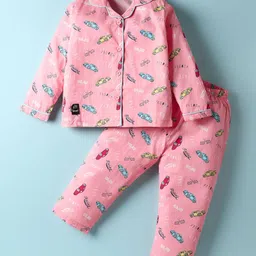 Enfance Core Full Sleeves Car Race Theme Printed Coordinating Night Suit Set - Pink-picture-21