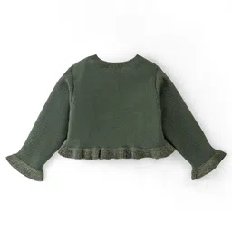 Babyoye Knit Full Sleeves Front Open Sweater with Cable Knit Design - Olive Green image 2