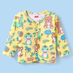 Babyhug 100% Cotton Antibacterial Front Open Vests Animal Print Pack of 3 - Blue & Yellow image 2