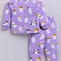 Snuggly MONKEY Cotton Jersey Knit Full Sleeves Poltergeist Printed Night Suit Set - Purple image 3
