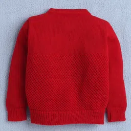 BUMZEE Full Sleeves Floral Embroidered Sweater With Cap & Socks Set - Red image 4