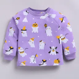 Snuggly MONKEY Cotton Jersey Knit Full Sleeves Poltergeist Printed Night Suit Set - Purple image 4