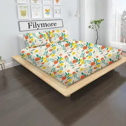 Filymore Cream-Coloured Floral 300 TC Bedsheet with 2 Pillow Covers-picture-17