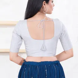 VAMAS - THE DESIGNER BLOUSES Woven Design Round Neck Padded Saree Blouse image 2