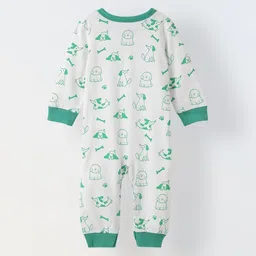 SPUNKIES White & Green Cotton Jersey Romper With Dog's Print For Infants image 4