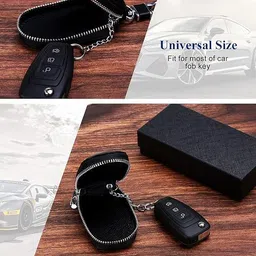 kooshlo Leather Car Key Chain Case Holder,Keychain Holder Car Key Holder with Metal Hook and Keyring Zipper Bag,Protector Car Key image 5