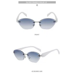 OUDI Women Blue Lens & Silver-Toned Oval Sunglasses with image 3