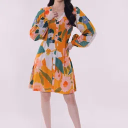 POPPI Women Floral Printed Puff Sleeve Fit & Flare Dress-picture-12