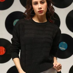 Campus Sutra Women Self Design Round Neck Pullover-picture-37