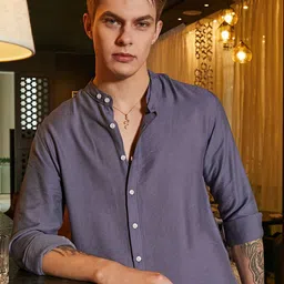 Campus Sutra Men Comfort Fit Band Collar Solid Casual Shirt-picture-18