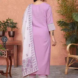 HERE&NOW Ethnic Motifs Printed V-Neck Straight Kurta With Trousers & Dupatta image 2