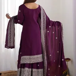 Moda Rapido Women Ethnic Motifs Embroidered Regular Thread Work Kurta with Sharara & With Dupatta image 3