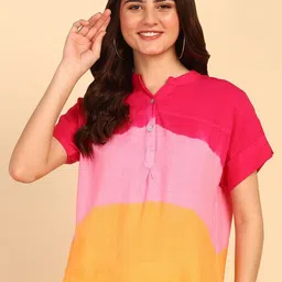 Chandbaali Women Mandarin Collar Tie and Dye Top-picture-38