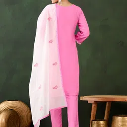 Maroosh Women Floral Embroidered Regular Thread Work Kurta with Trousers & With Dupatta image 5