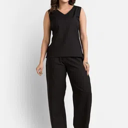 Crazy Needle V-Neck Sleeveless Pure Cotton Top With Palazzo image 2