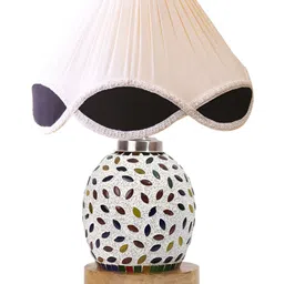 Aura Off White & Black Textured Glass Frustum Shaped Table Lamp image 3