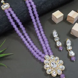 I Jewels 18K Gold Plated Kundan Studded & Beaded Jewellery Set image 1