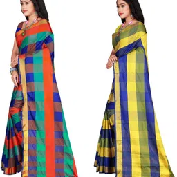 SHAIBO SAREE Checked Silk Cotton Handloom Uppada Saree image 4