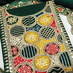 BlissFlair Floral Embroidered Sequinned Chanderi Cotton Unstitched Dress Material image 4