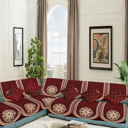 SAWNA HOMES Maroon Embroidered Velvet Sofa Cover-image-28