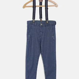Tales & Stories Striped Full Length Suspenders Pants - Blue image 1