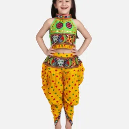 BownBee Peacock Embroidered Halter Neck Sleeveless Choli With Dhoti - Yellow-picture-14