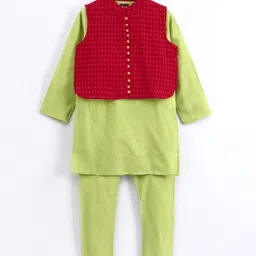 Twisha Full Sleeves Solid Kurta With Jacket & Pajama - Lemon Green-picture-22