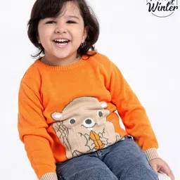 Babyoye Full Sleeves Cotton Pullover Sweater Squirrel Design - Orange-image-70