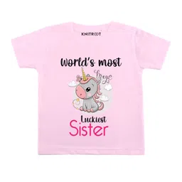 KNITROOT Half Sleeves Most Luckiest Sister Print Tee - Pink-image-81