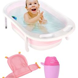 fab n funky Medium Size Folding Baby Bath Tub with Temperature-Sensitive Drain Plug - Pink-picture-47