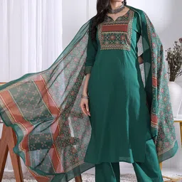 GULMEHAK Ethnic Motifs Printed Notch Neck Pure Cotton Kurta With Palazzos & Dupatta-picture-37