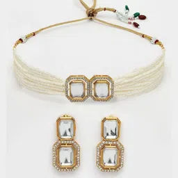 Sukkhi Gold-Plated Crystal Studded & Pearls-Beaded Multistrand Choker Necklace & Earrings image 4