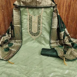 Panzora Floral Embroidered Sequnnied Chanderi Unstitched Dress Material image 2